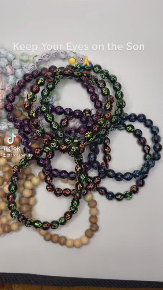 Dark Multi-Colored Christian Cross Beaded Bracelet