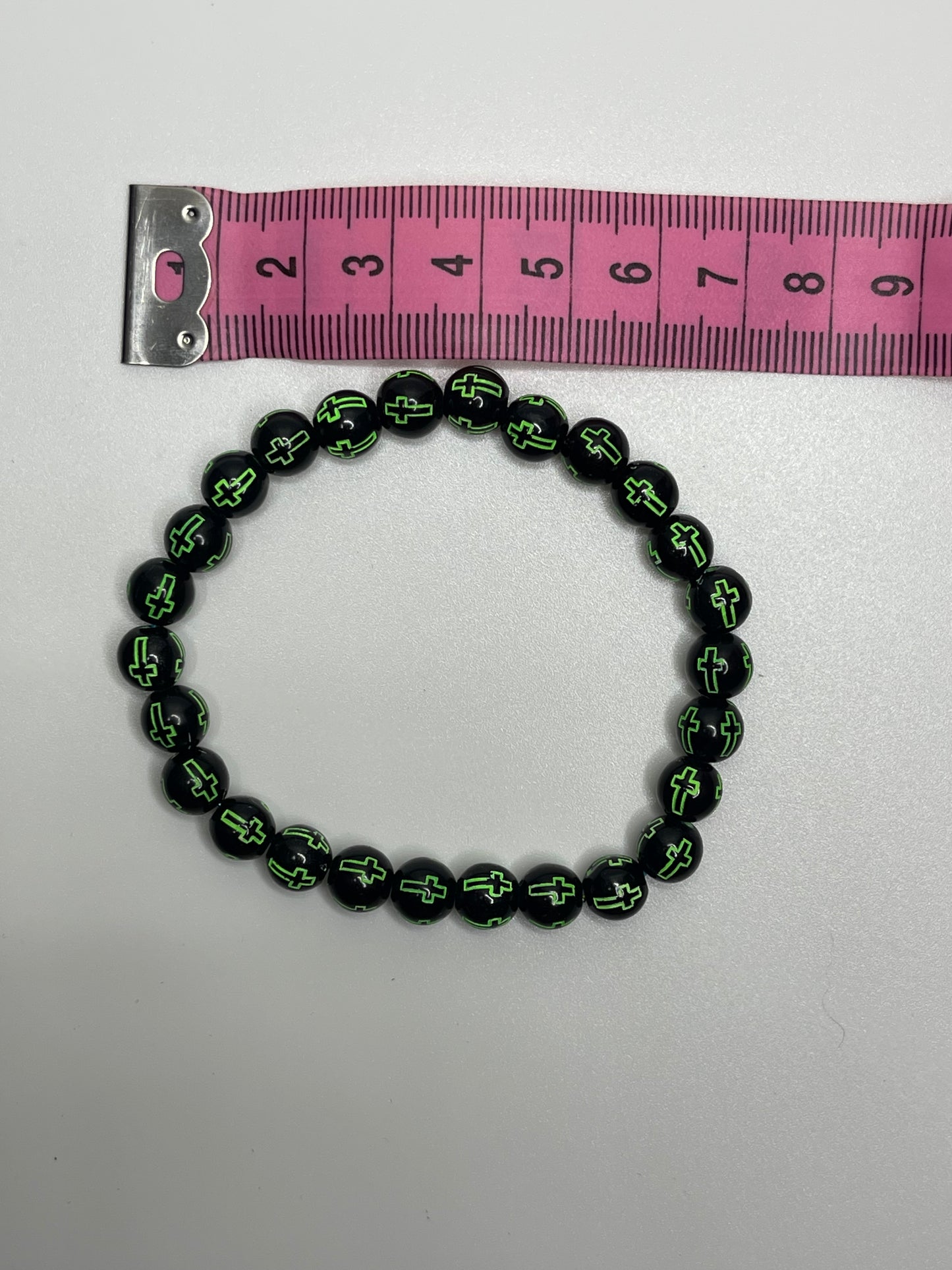 Dark Green Colored Christian Cross Beaded Bracelet