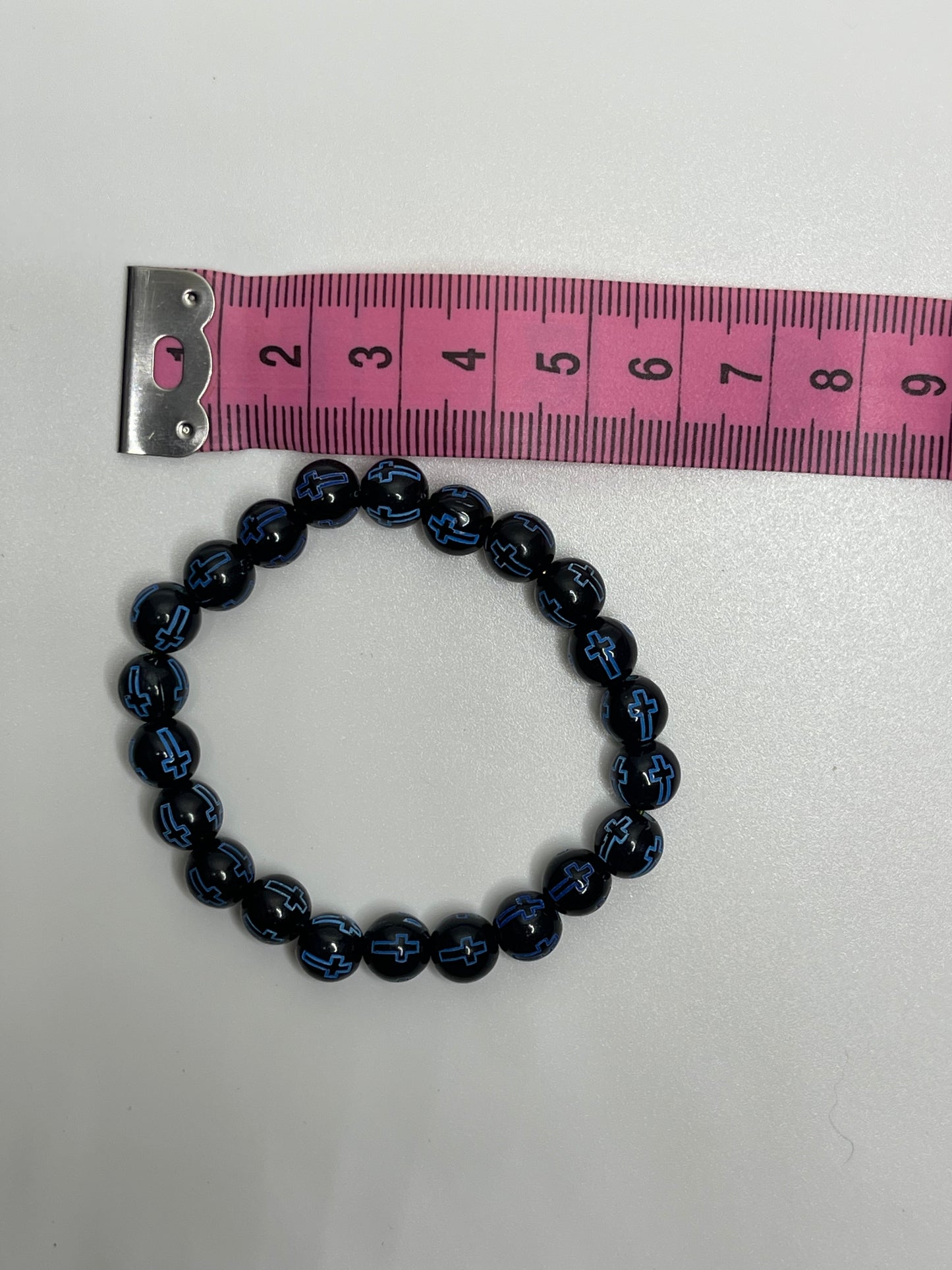 Dark Blue Colored Christian Cross Beaded Bracelet