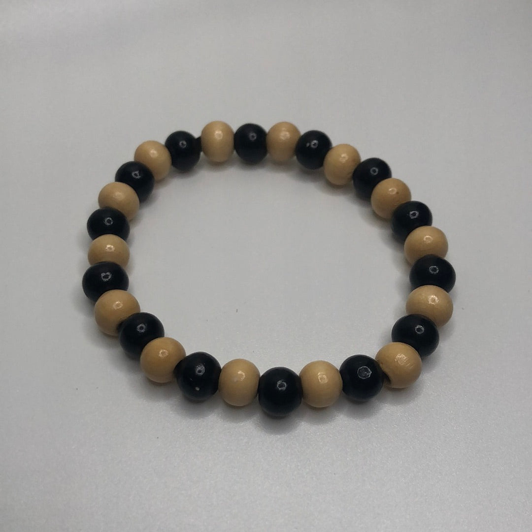 Black Dark and Light Wood Beaded Christian Bracelet