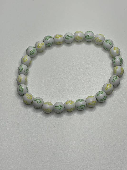 Green and Yellow Cross Light Beaded Christian Bracelet