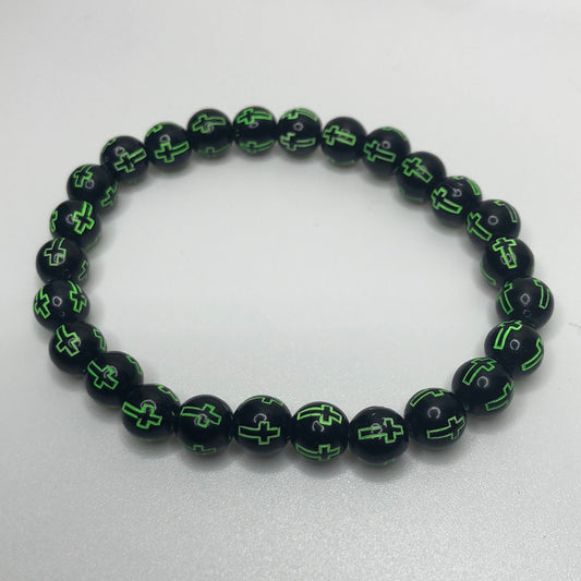 Dark Green Colored Christian Cross Beaded Bracelet