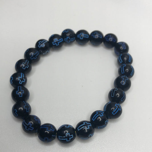 Dark Blue Colored Christian Cross Beaded Bracelet