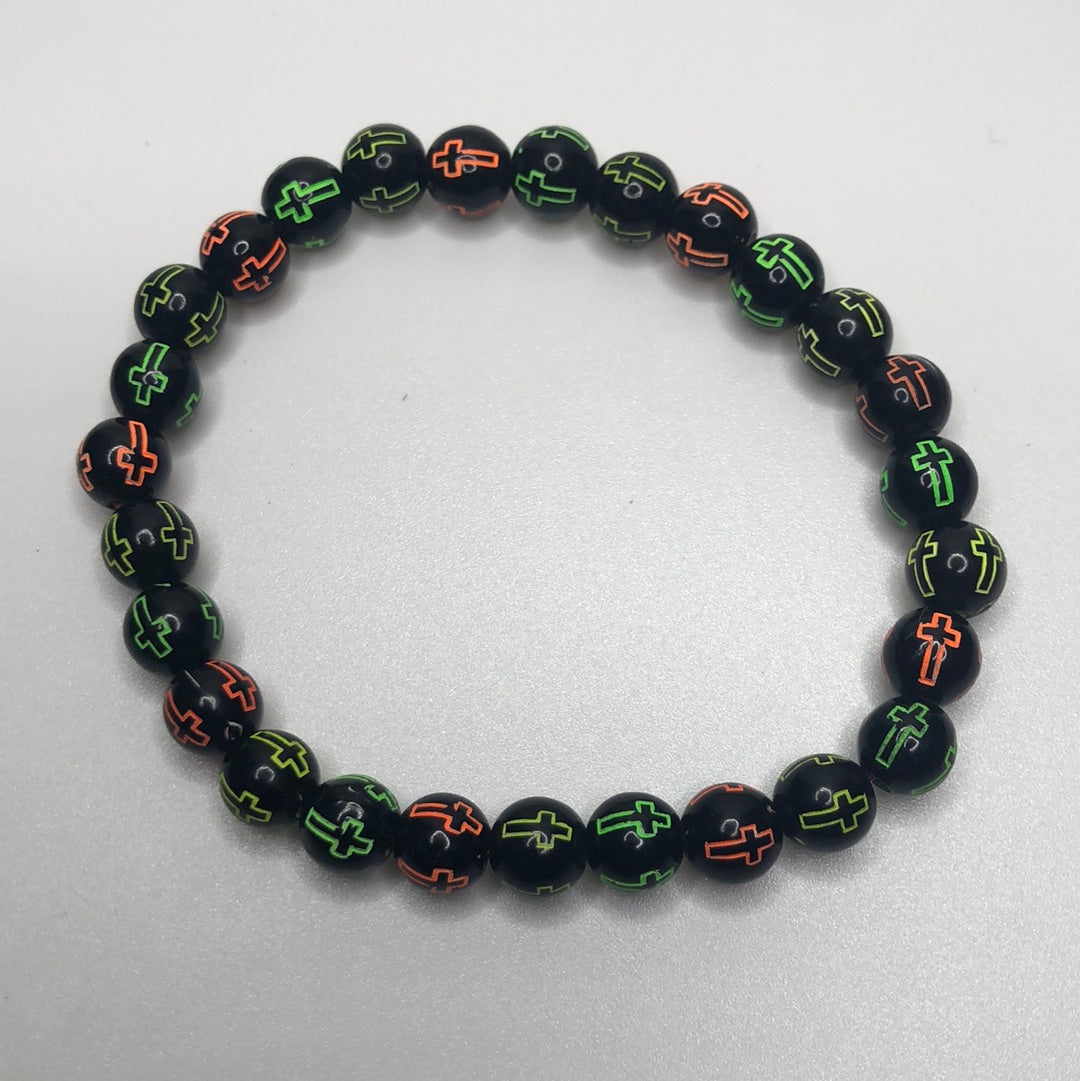 Dark Multi-Colored Christian Cross Beaded Bracelet