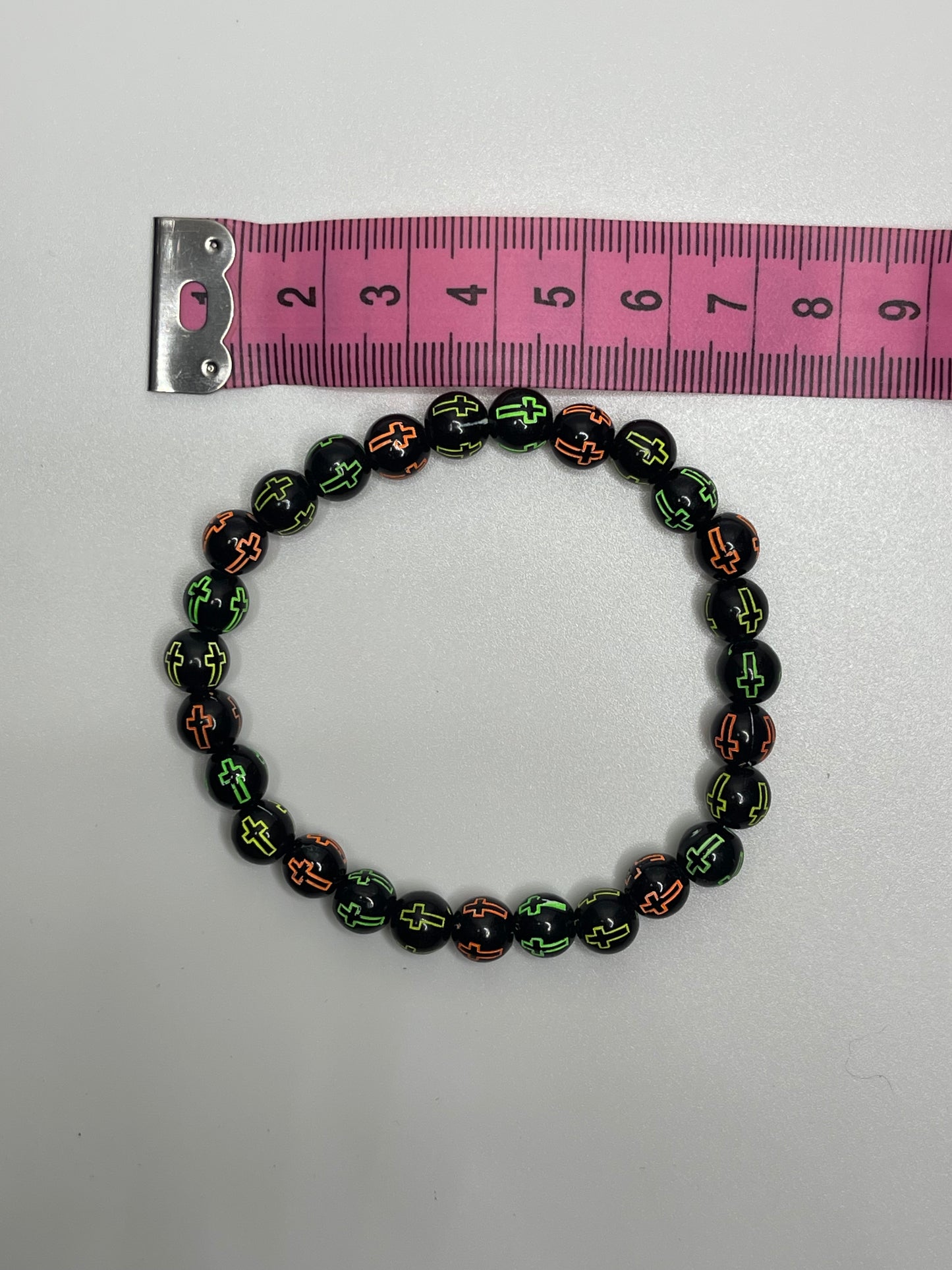 Dark Multi-Colored Christian Cross Beaded Bracelet