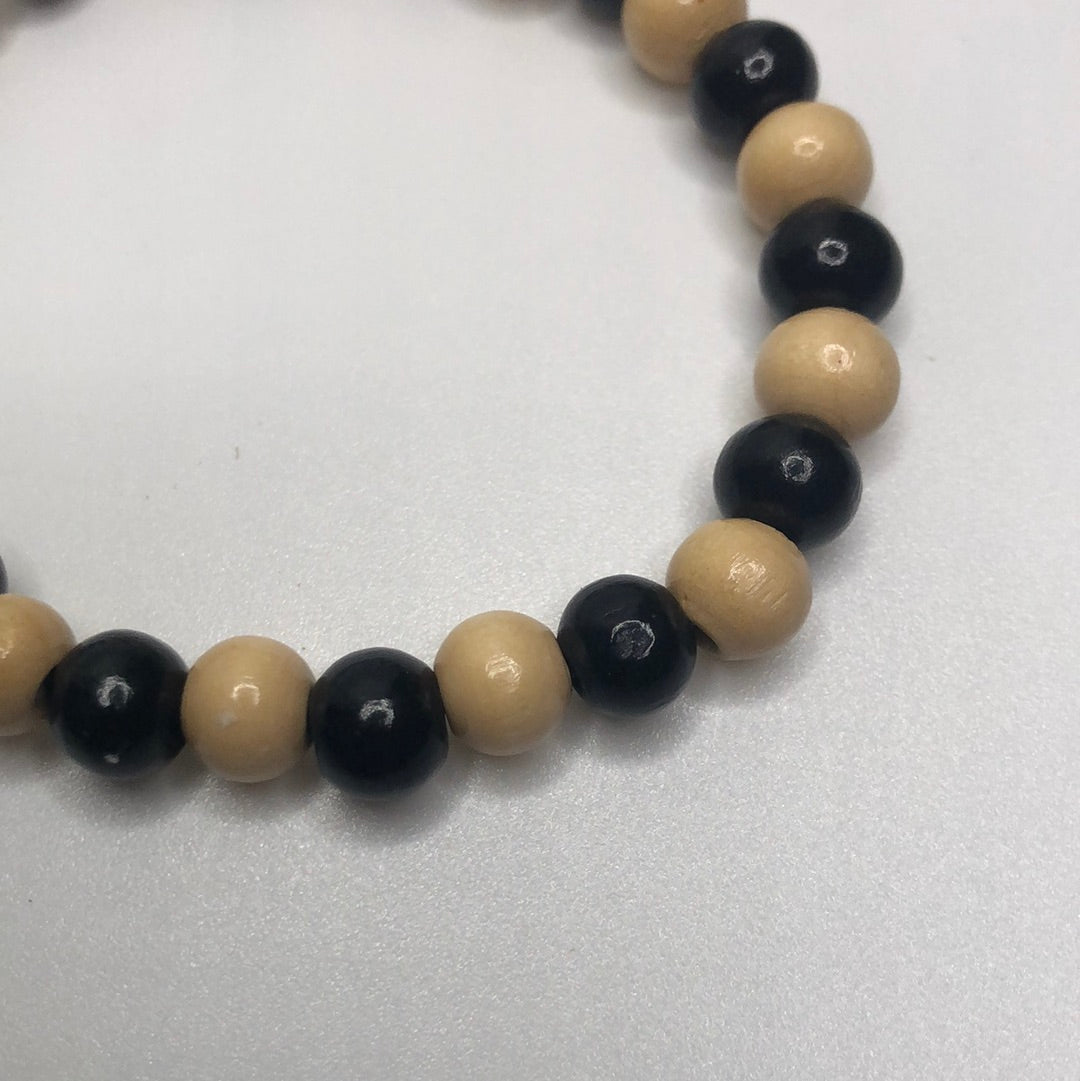 Black Dark and Light Wood Beaded Christian Bracelet