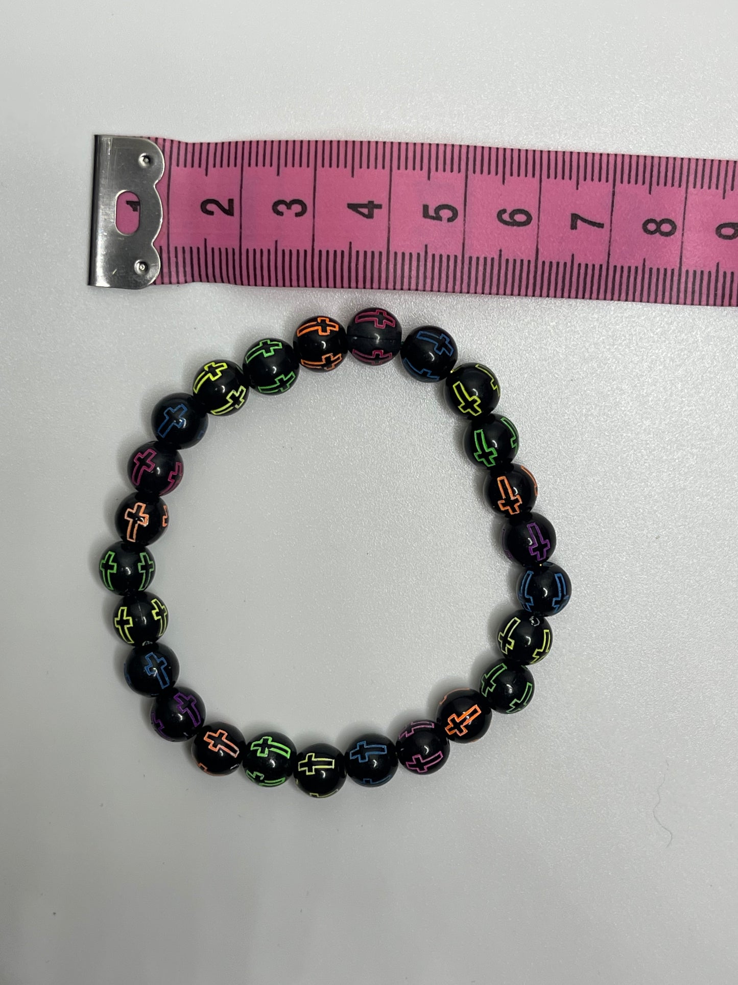 Dark Multi-Colored Christian Cross Beaded Bracelet