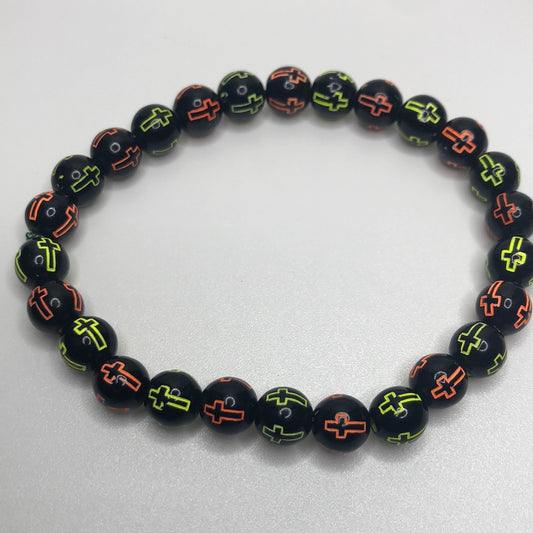 Dark Multi-Colored Christian Cross Beaded Bracelet